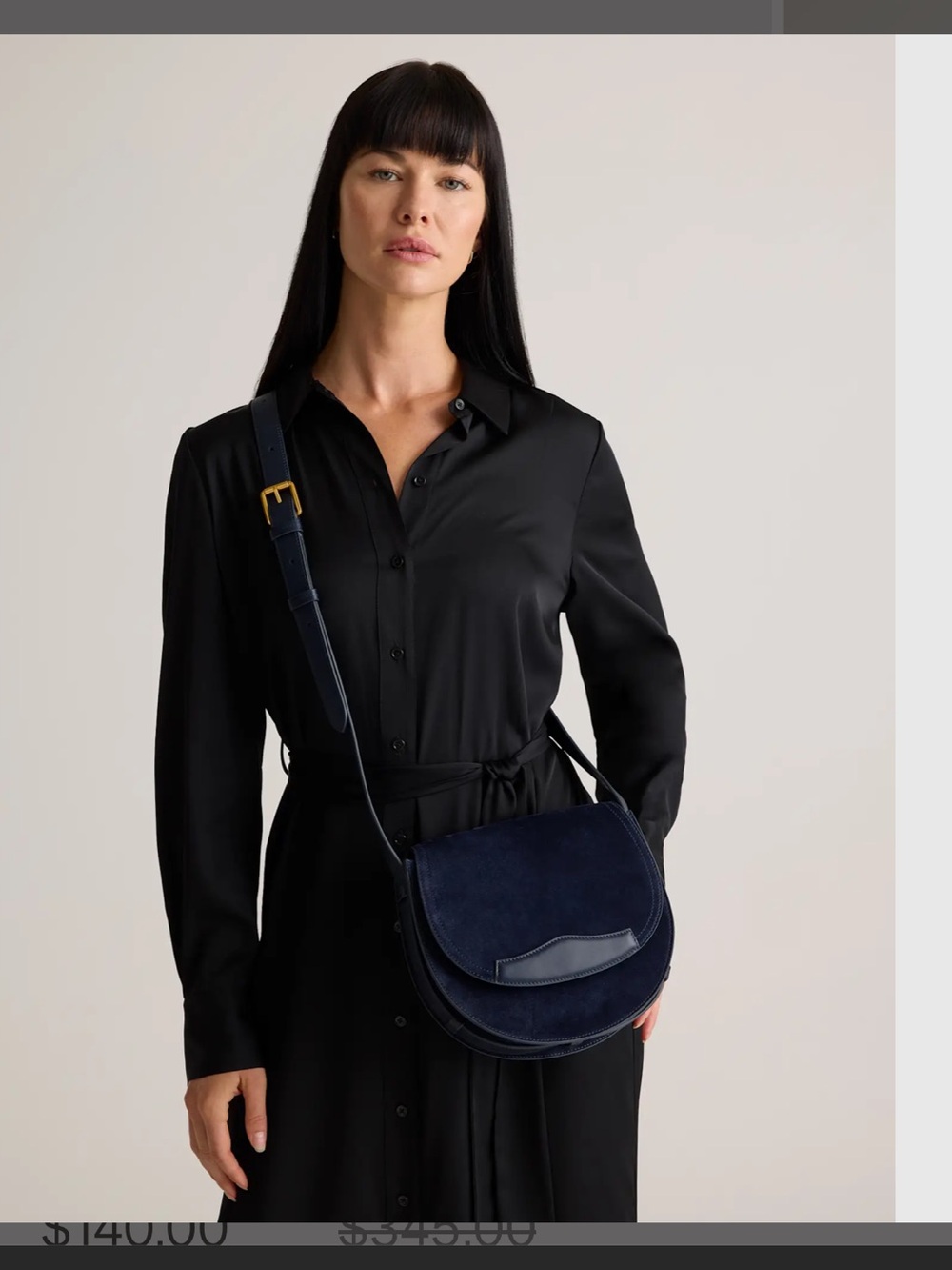 Quince | Italian Suede Saddle Bag in Midnight